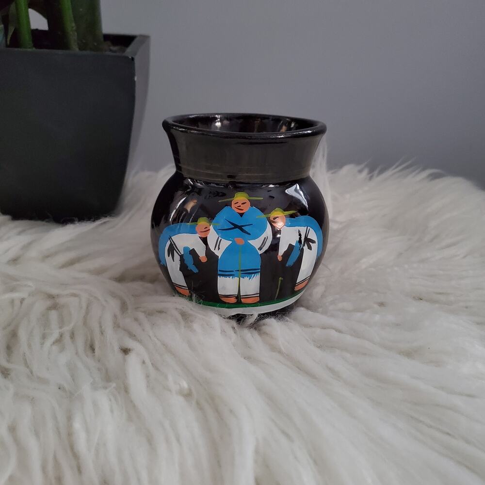 Mexican Hand Painted Folk Art Red Ware Pottery Mug